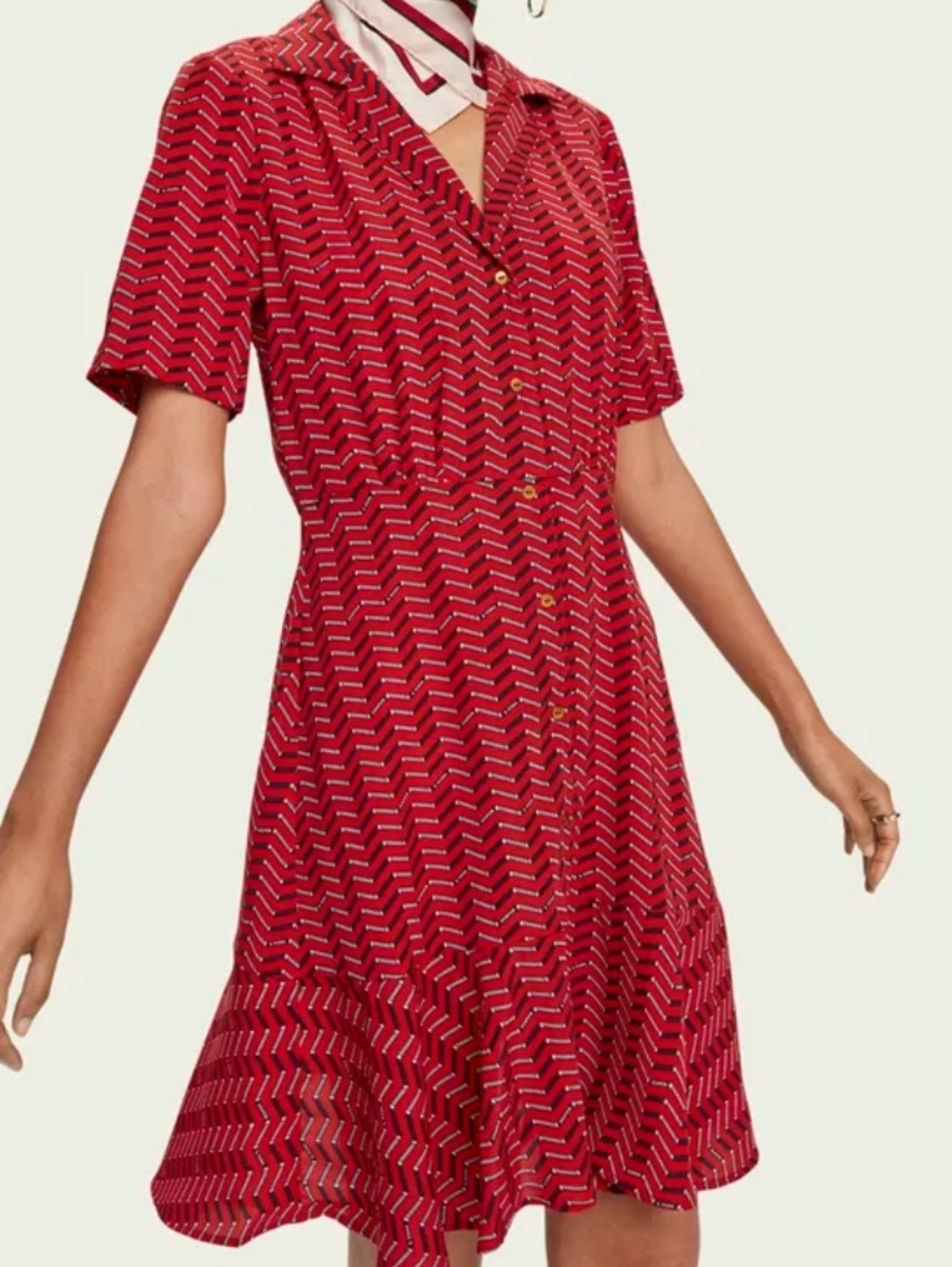 Scotch & Soda A La Plage Allover Summer Red Short Sleeve Button Down Shirt Dress
